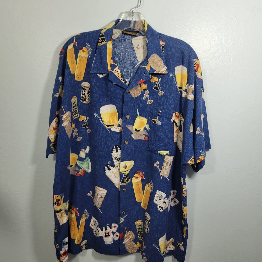 Monzini Collection From  Italy Mens Bue Bar Graphic Hawaiian Shirt Size XL 10325 - Picture 6 of 6